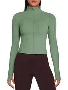 Women's Lightweight Running Jacket-Soft, Stretchy Zip-Up Athletic Yoga Coat, Slim Fit, 4-Way Stretch, Polyester Blend, Machine Washable Tops Long Sleeve jean jackets women