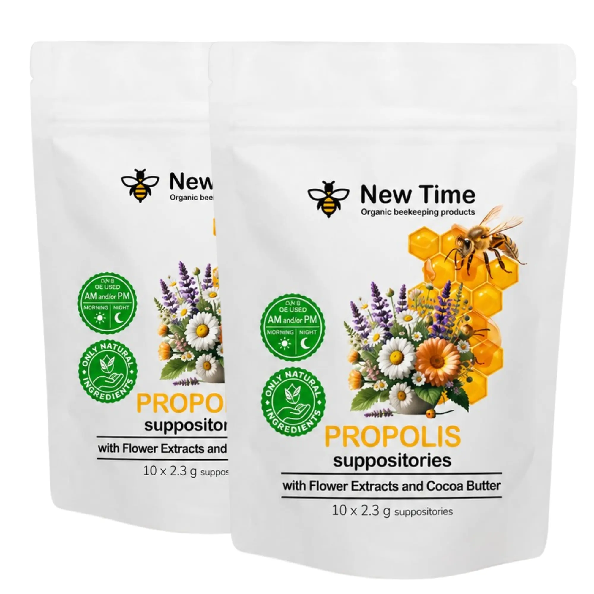 2-Pack Organic Propolis Suppositories for Men, Women - Natural Hemorrhoid Relief, Support for Burning, Itching, Soothing, and Healing Comfort