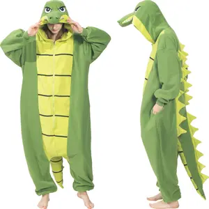 Alligator crocodile  pajama set – Halloween costume; cozy animal pajamas one-piece cosplay suit for women and men Hooded Wearable Cartoon versatile home wear robe loungewear sleepwear casual clothing long sleeve, Comfortable, Graphic matchi cap funny plus