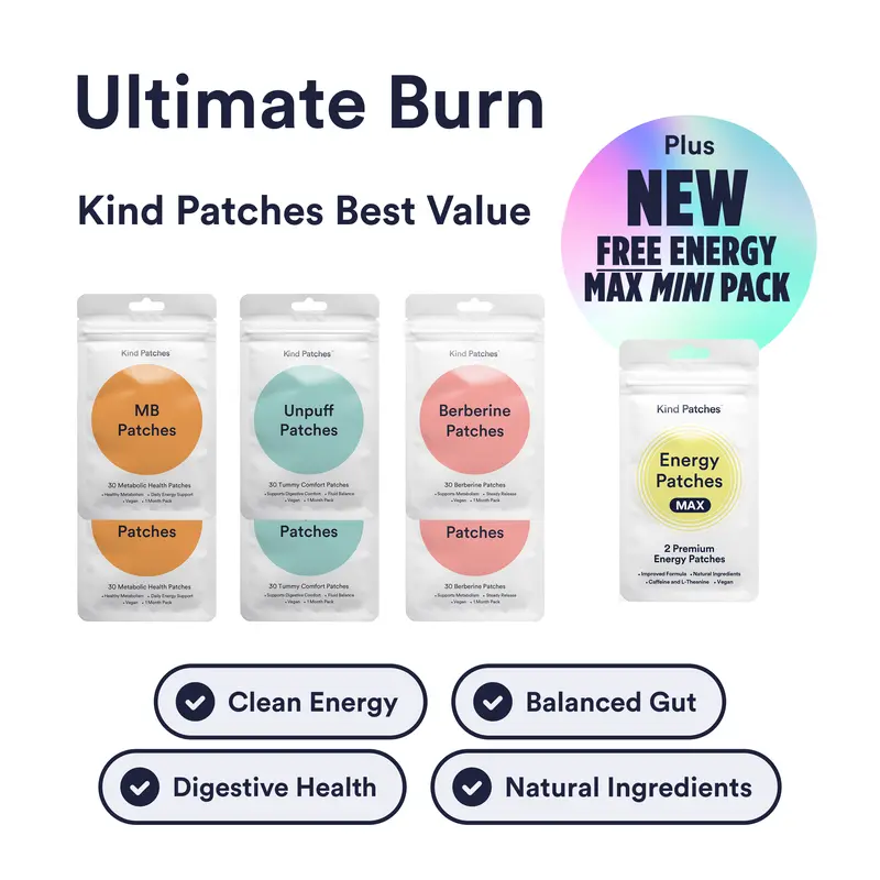 Kind Patches 6-Pack Ultimate Burn Bundle, Clean Energy, Balanced Gut, Digestive Health, Natural Ingredients, 6 Months Supply