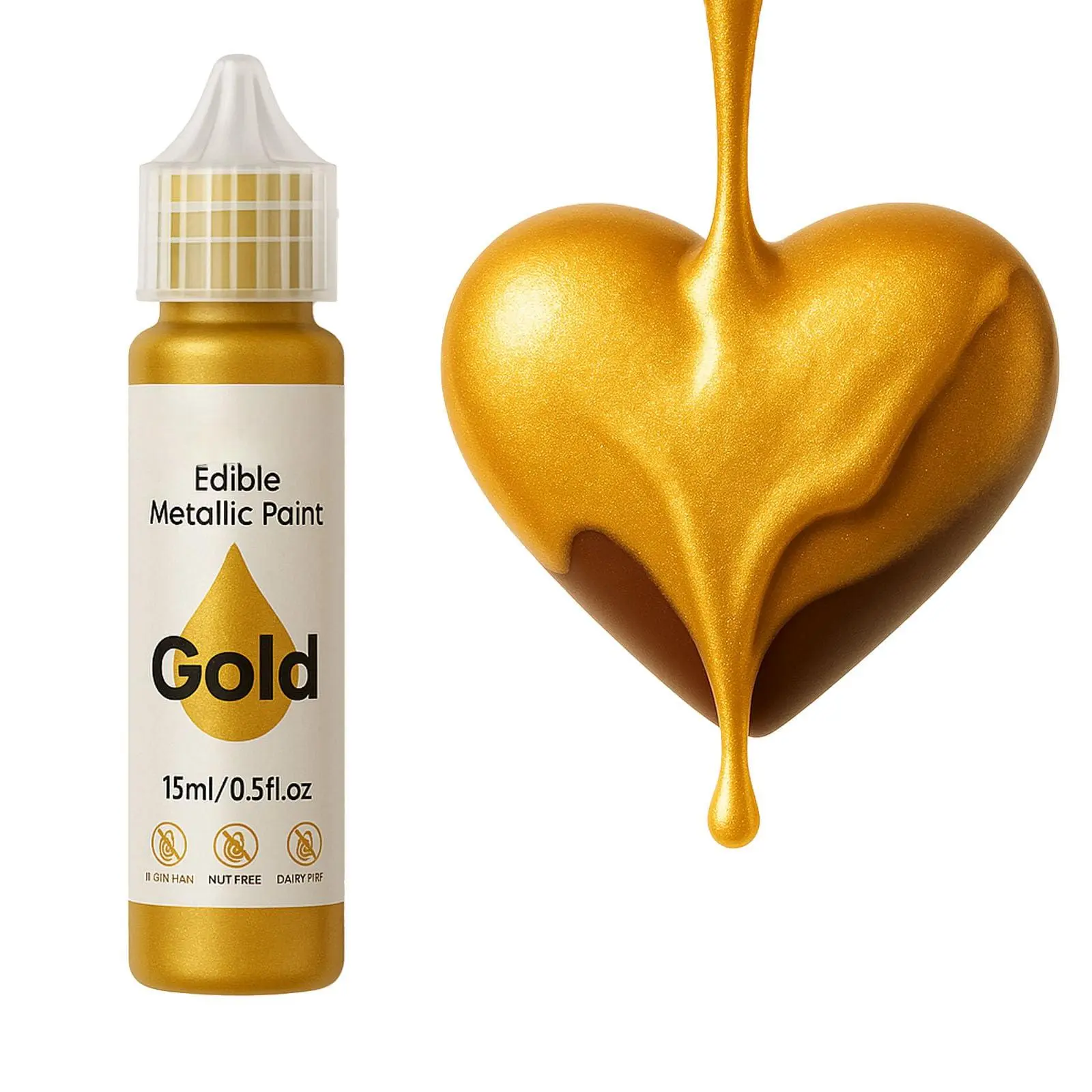 Edible Metallic Paint For Baking - Food Grade Dust Drink Glitter Shimmer Cake Decorating  Cookies Cupcakes 15ml Holidays Wedding Birthday