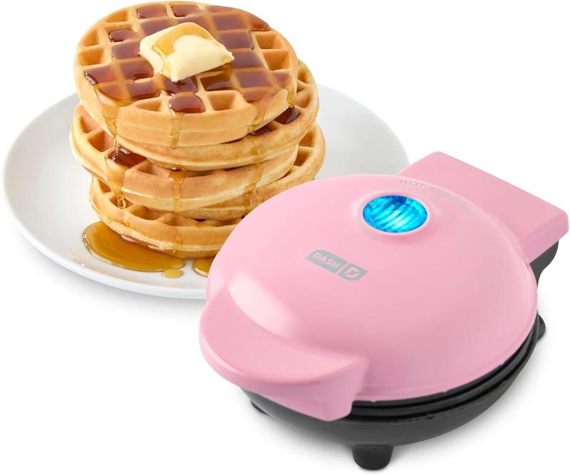 DASH Mini Maker for Individual Waffles, Hash Browns, Keto Chaffles with Easy to Clean, Non-Stick Surfaces, 4 Inch, Pink