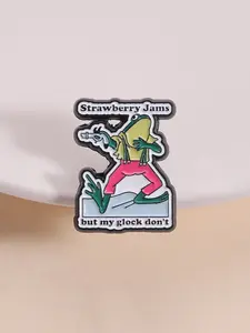 Funny Internet Meme Humor Badge with Frog Gun Design, Strawberry Jams but My Glock Don't Slogan, Perfect for Meme Enthusiasts and Fun Fashion