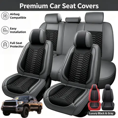 For Toyota Tundra 2008-2024 2025 2026 Pickup Truck Car Seat Covers, Soft Touch Premium Napa PU Leather Full Set Front Rear Seat Cushion Full Surround with Storage Bag, Breathable Non-Slip Waterproof Protector Pad Mat Vehicle Interior Decoration Accessory