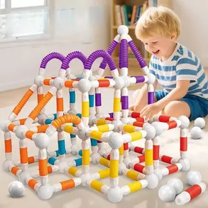 Stretchable Magnetic Rods Kids Toy, 3D Puzzle Building Blocks, Construction Model, Educational Gift for Boys & Girls, Christmas Present, Unisex Model Xinghao B-1, Assembled Building Blocks