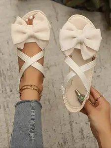 Women's Bowknot Design Flat Sandals, Fashionable Toe Thong Sandals for Summer, Lightweight Breathable Comfortable Shoes for Daily Wear, Girl