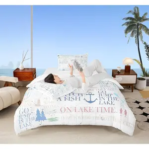 Lake House Comforter Set,Boating Nautical Anchor Bedding Set,Kids Teens Adult Room Decor,Outdoor Adventure Quilted Duvet