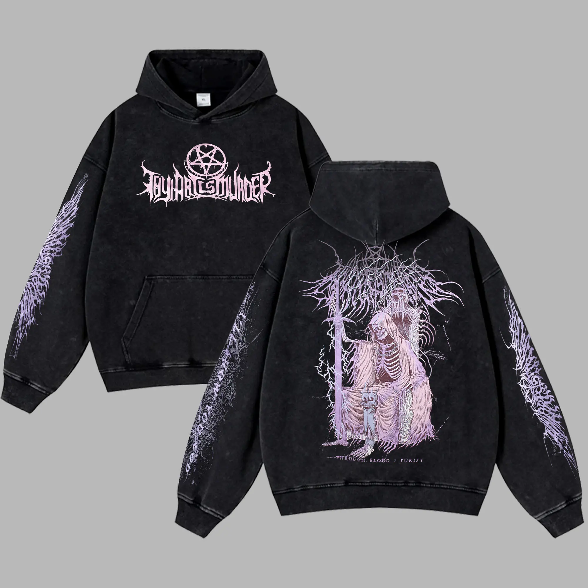 [Moshroom] Thy Art Is Murder - Purify Oversize Lightweight Acid Washed Tee Hoodie Rock Music Metal Gothic Punk Emo Grunge Post-hardcore Graphic Design Top Cotton Streetwear Game T-Shirt Crewneck Clothes Menswear Womenswear