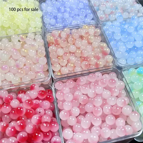 100 Multicolor Glass Beads for Jewelry Making, Transparent Round Beads for Bracelets & Necklaces DIY Projects, Craft Supplies, DIY Beading Accessories, DIY Mixed Beads, Crafting Beads