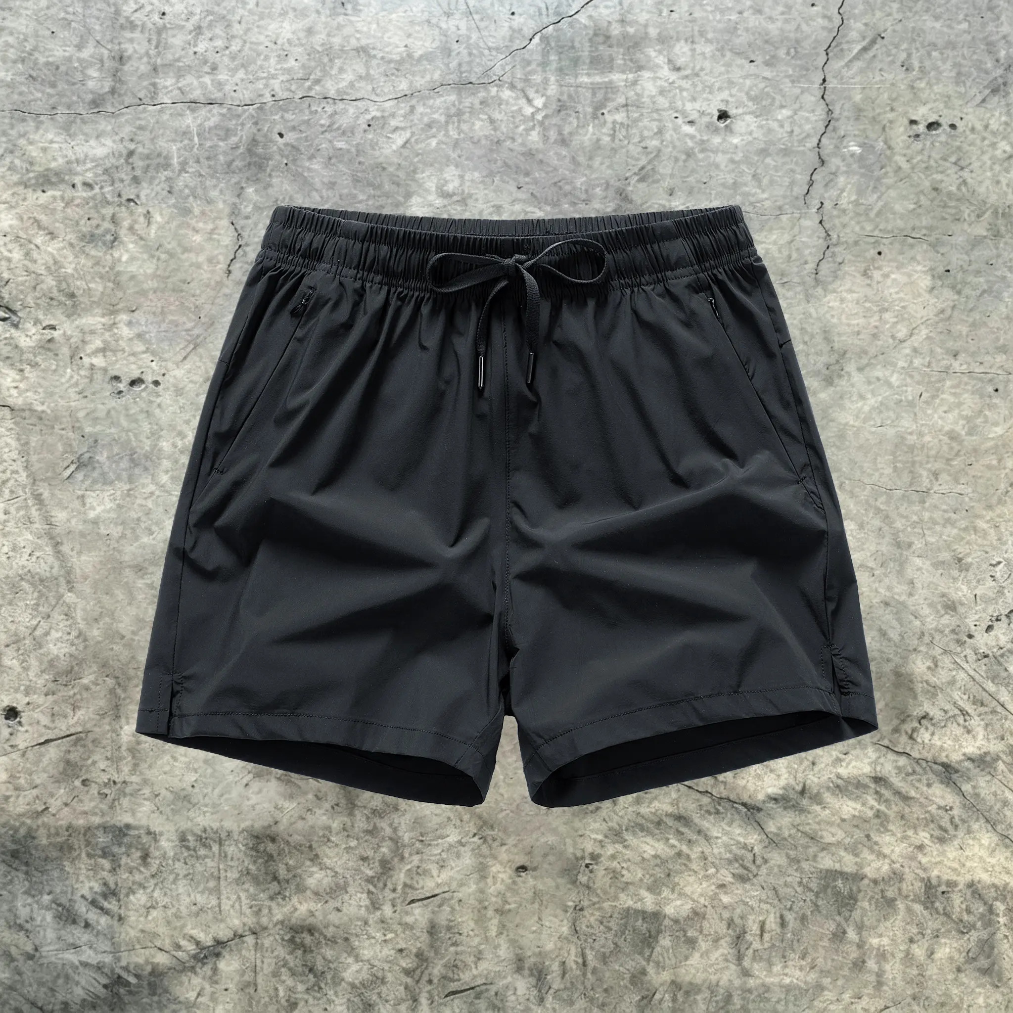 Men's Loose-Fit Solid-Color Casual Athletic Shorts - Elastane-Polyester Blend, Lightweight, Breathable, Stretchy, Zippered Pockets, Adjustable Drawstring Waistband - Suitable for Indoors, Running, Outdoor Sports, Sporty Chic