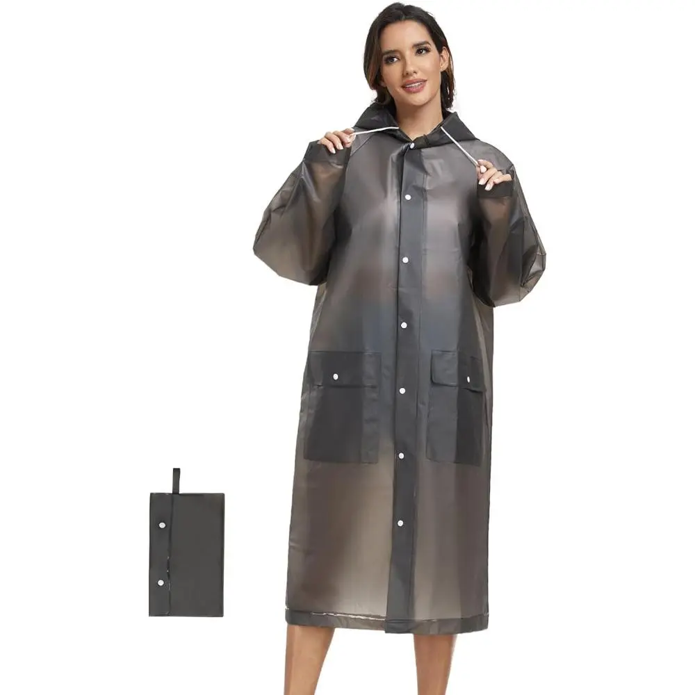 Thick Lightweight Reusable EVA Rain Poncho for Adults, 1-Pack - Transparent Extra Long Hooded Raincoat for Outdoors, Cycling, Hiking, Travel, Running, Backpacks, Sports, Unisex, Foldable, Waterproof, Travel Gear, Two Sizes