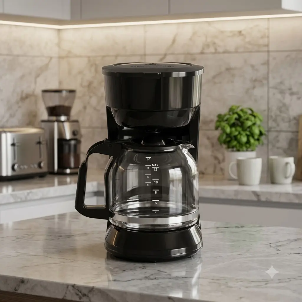 Mainstays 12-Cup Drip Coffee Maker Black, 1.8L, Glass Carafe, Removable Filter