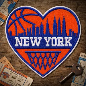 Basketball Heart Embroidered Patch, Orange and Blue Iron On Patch, Sports Fan Gift