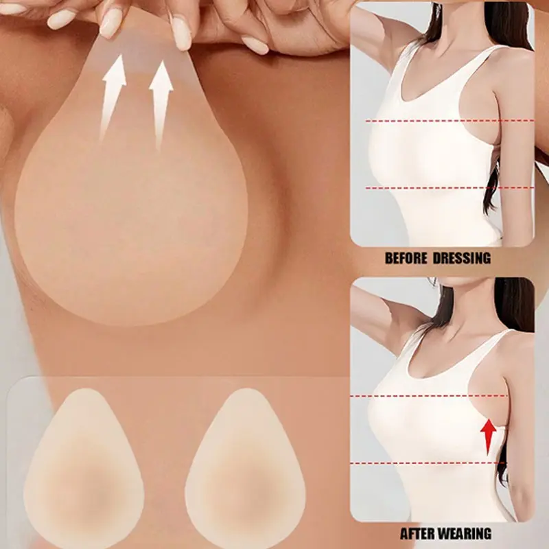 2-Pack Women's Waterdrop Ultra-Thin Silicone Breast Pads, Bra Pads Inserts, Bra Inserts Padding, Invisible Seamless, Reusable, Anti-Slip, Comfortable, for Dresses, Weddings, Swimsuits Accessories