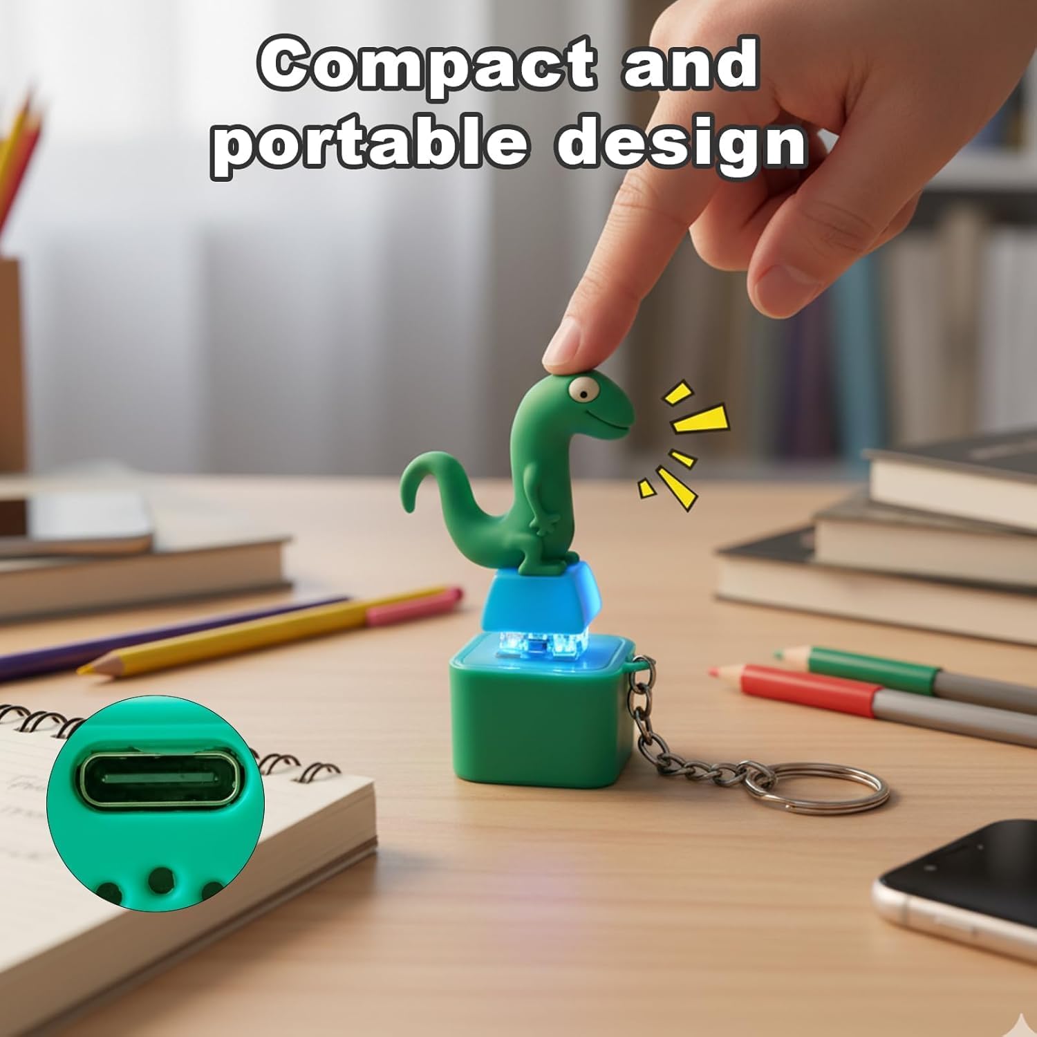 5PCS Lizard Button Keychain-USB-C Rechargeable Keychain,Adults Keyboard Clicker Reliever with Lights, Portable Anxiety Relief Toy