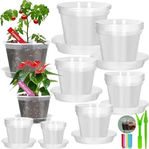 30 count Clear Plastic  Pots with Drainage Holes and Saucers, 2.8/3.1/3.5/3.9/5.1/5.9/7.1Inch Seedling Starter Pots with Tool for Indoor Outdoor Gardening Flower, , Succulent Transplanting
