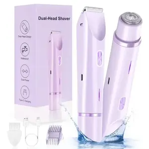 Bikini Trimmer for Women, Rechargeable 2-in-1 Electric Shaver & Razor with Dual Heads for Painless Body and Facial Hair Removal