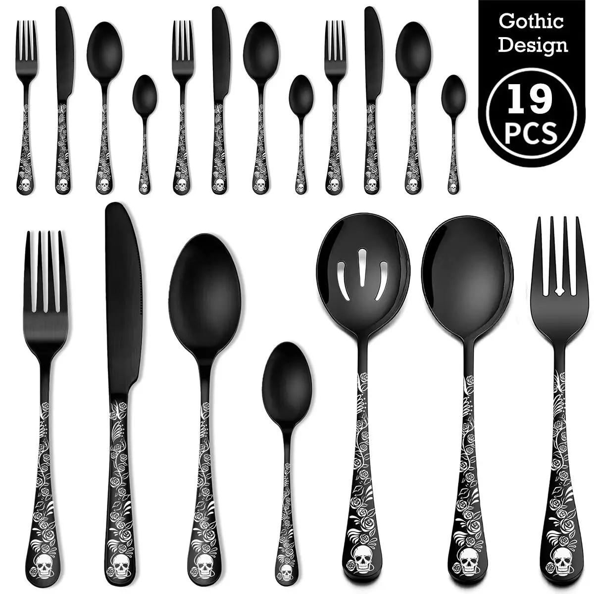 Skull Pattern Stainless Steel Flatware Set, 1 Set Cutlery Set, Including Knife, Fork, Spoon, Tableware Set for Home Kitchen Party Holiday