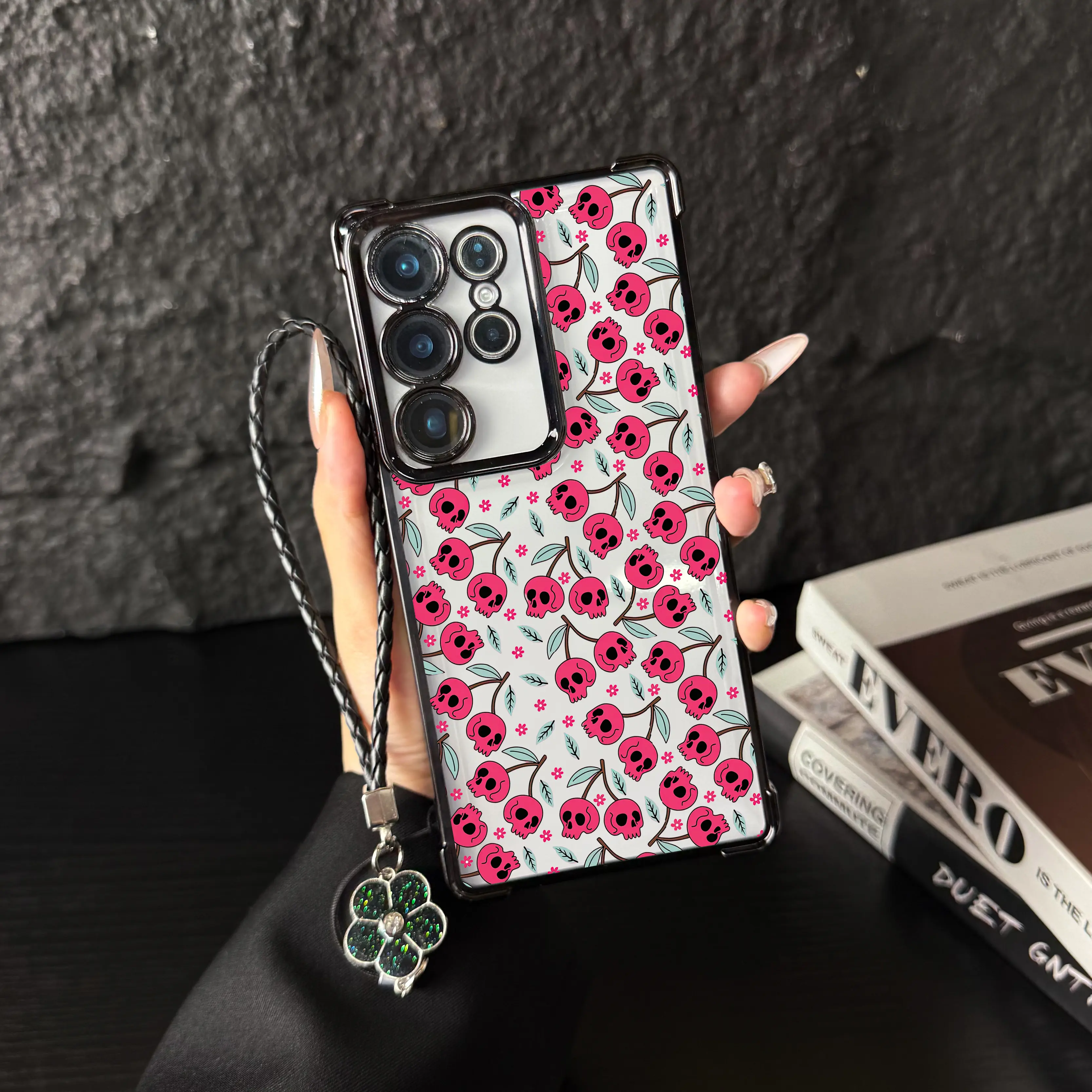 Halloween Cute Skeleton Cherry Ghost Phone case for iPhone 17Pro Max Air 16Plus 15 14 13 12 11 X XS cases, for Samsung Galaxy S26 Ultra S25 Plus Edge S24 FE S23 S22, Shockproof Drop, Protection Durable,Tuff phone cases,  Shockproof Anti-Drop.WC220
