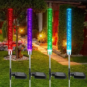 Solar Garden Stake Lights 2pcs Color Changing LED Bubble Path Lights Plastic Semi-flushMount Fixture with Solar Charging Battery Powered Detachable Recessed Lamp for Patio Lawn & Yard Decor