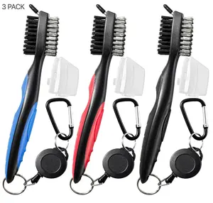 3 Pack Professional Golf Club Brush, Golf Brush and Groove Cleaner with Retractable Zip-line and Aluminum Carabiner, Golf Club Cleaner for Golf Clubs, Golf Brush for Golf Bag,Golf Accessories