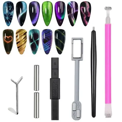 7-Piece Nail Polish & Gel Magnet Set, Nail Design Kit, Complete Salon Kit for Cat Eye French Manicure, Professional Beauty Tools for Salons & Home Use