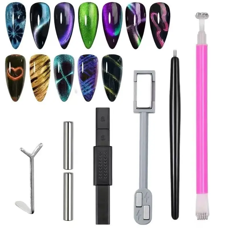 7-Piece Nail Polish & Gel Magnet Set, Complete Salon Kit for Cat Eye French Manicure, Professional Beauty Tools for Salons & Home Use
