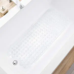 Bathtub Mat for Shower and Bathtub, Extra Long Non-Slip 39 x 16inch Mat with Drain Holes and Suction Cups, Machine Washable Bathroom Mat (Transparent)