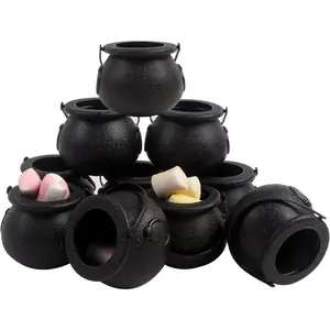 Mini Plastic Cauldron,12 Pcs Witch Calderon Pot Black Buckets with Handle for Kids Halloween Candy St. Patrick's Coins Holder & Party Favors