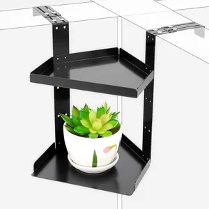 Office Cubicle Shelf, Cubicle Storage, Shelf Organizer Accessories, Height Adjustable Hanging Corner Shelf with Adjustable Hooks (Black, Double Layer)