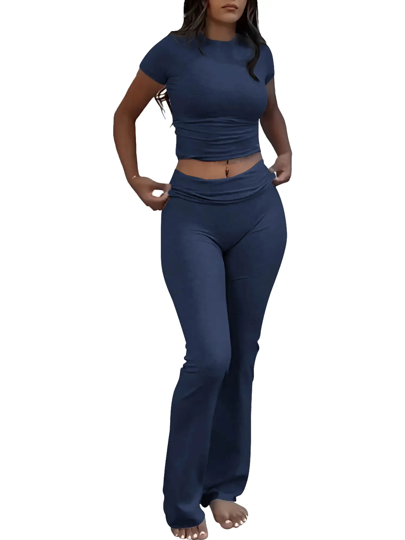 Women's Solid Homewear Set, Casual Short Sleeve Crop Top and Wide Leg Pant Set, Comfortable Women's Pajamas Set, Fall Clothing, Tracksuit, Summer Wear 2024, Back to School Wear, Women's Homewear, Downtown Girl Clothing