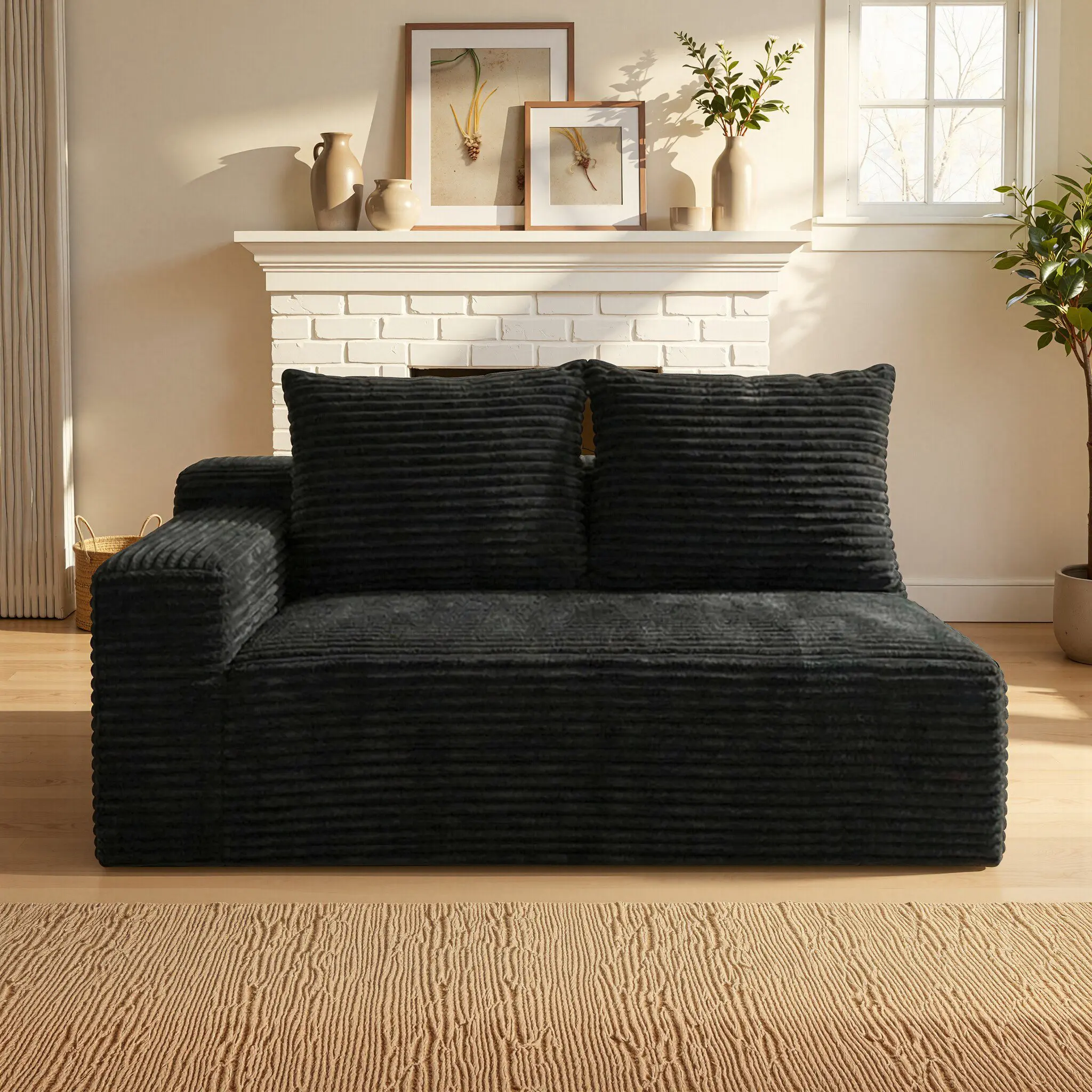 Corduroy Boneless Cloud Single Module Sofa, No Assembly Deep Seat Floor Couch with Reversible Armrest & Side Pocket, Comfy Modular Chair for Living Room Bedroom Home Theater sofa decor seat sleeper l-shaped