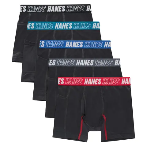 Hanes Moves Boys' Anti-chafe Boxer Brief Underwear Black 5-pack Multi Pack Comfortable Fit Soft Stretch Fabric Breathable Bracbd