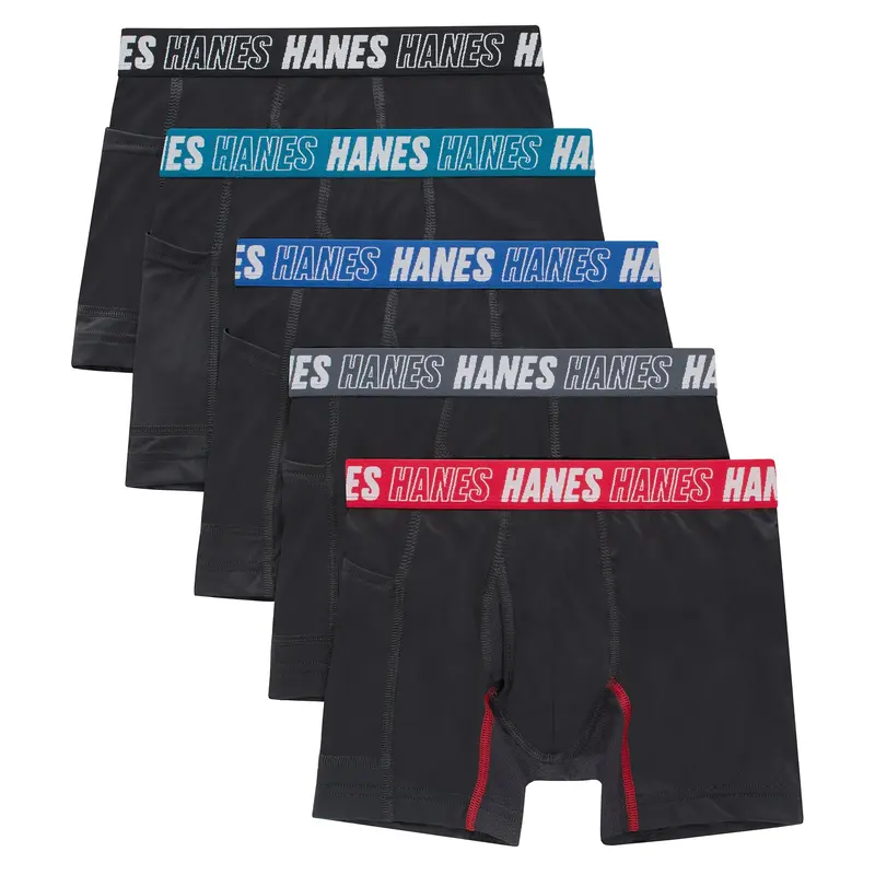 Hanes Moves Boys' Anti-chafe Boxer Brief Underwear Black 5-pack Multi Pack Comfortable Fit Soft Stretch Fabric Breathable Bracbd