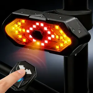 USB Charging Bike Tail Light with Left & Right Turn Signals,  Remote Control Rear Bike Light, Red/Yellow Light Beads, ABS+PC Material Waterproof Safety Warning Back Lights Bike Alarm for Night Riding Mountain