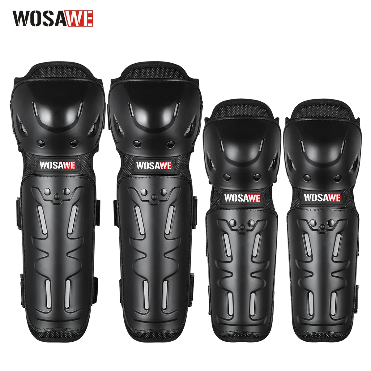 WOSAWE Adult Motorcycle Elbow & Knee Guards, PE Shell, EVA Filling, Adjustable Straps, Reflective Strips, Shockproof Protectors for Bicycle, Roller Skating (Model 311) - Enhance Low-Light Security, Elbow Guard