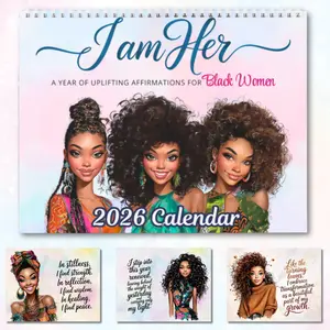 I Am Her: A Year of Uplifting Affirmations for Black Women 2026 Inspirational Wall Calendar 11x8.5 High-Quality Paper Large Vibrant Images Spiral Binding Centered Hole