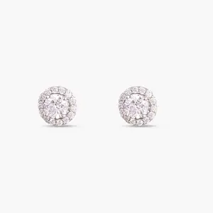 Round CZ Solitaire and Halo Jacket Silver Stud Earrings