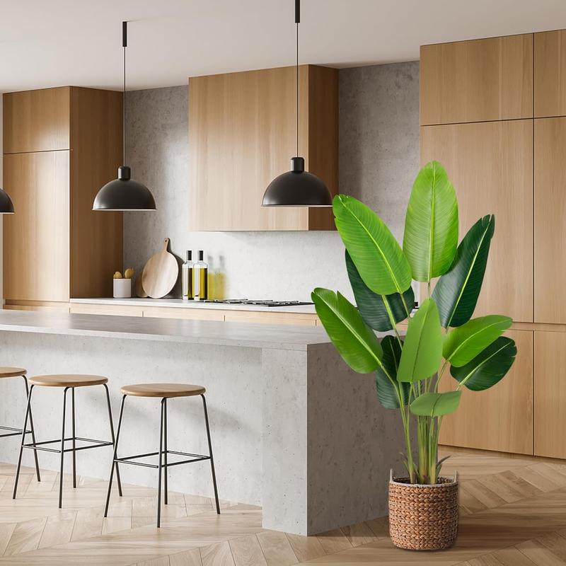 fake bird of paradise 5.3 Foot banana leaf plant, 63 inches faux banana leaf treefor Indoors and Outdoors,Faux Palm Tree with Plastic Pot for Office and Home Decor