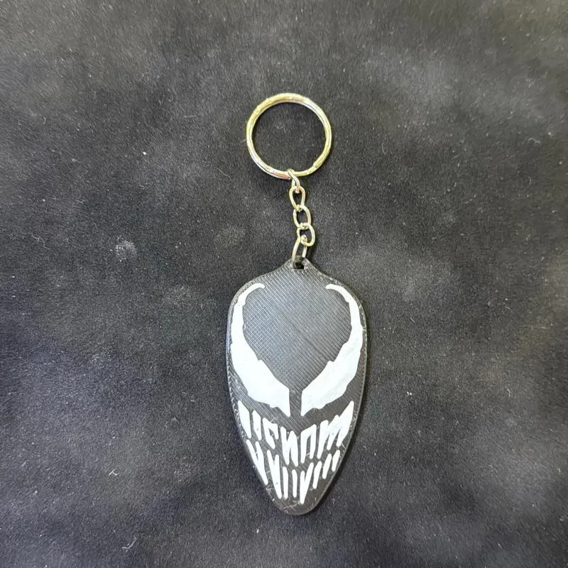 Custom 3D Printed Keychain with Unique Venom Face Design and silver Ring Attachment for Personalized Key Accessory