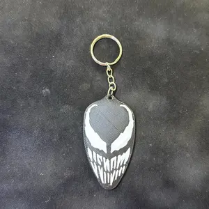 Custom 3D Printed Keychain with Unique Venom Face Design and silver Ring Attachment for Personalized Key Accessory