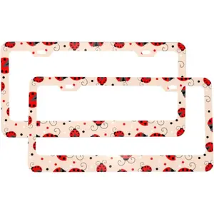 Red Ladybug License Plate Frames 2 Pcs Universal Aluminum Tag Frame, with 2 Holes and Screws  for Men/Women Car Accessories Decor ﻿