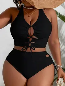 Plus Size Hollow-Out Strap Bikini Set - Sexy Summer Beachwear