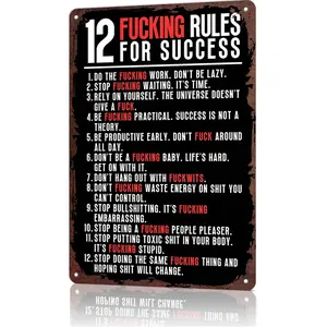 12 Fucking Rules For Success Metal Tin Sign, 12x8 Inch Aluminum Wall Art, Vintage Rustic Motivational Poster for Home Office, Gym, Garage, Man Cave, Bar, Workshop Decor, Inspirational Gift for Entrepreneurs, Hustlers, Hard Workers