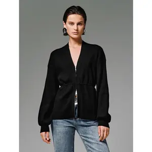 URBAN REVIVO 2026 Springfresh Zip Up Balloon Sleeve Knitted Cardigans Women Fashion