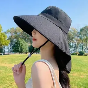 Women's Wide Brim Sports Outdoor Hat, UPF 50+ UV Protection, Foldable Beach Cap with Neck Flap, Adjustable Chin Strap, Breathable for Hiking, Gardening, Summer Outdoor Travel Accessories, Sports Outdoor Hats