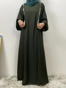 Women's Solid Zip Up Round Neck Nursing Dress without Hijab, Modest Fashion Casual Long Sleeve Dress for Daily Outdoor Wear, Muslim Clothing for All Seasons