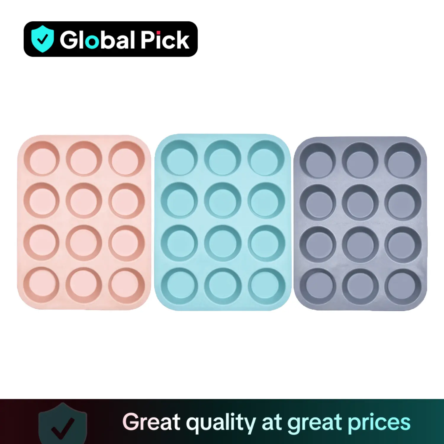 Silicone Bakeware Muffin Pan, 3 Counts 12-grip Muffin Tin Mold, Non-stick & Durable Baking Mold for Restaurant and Home