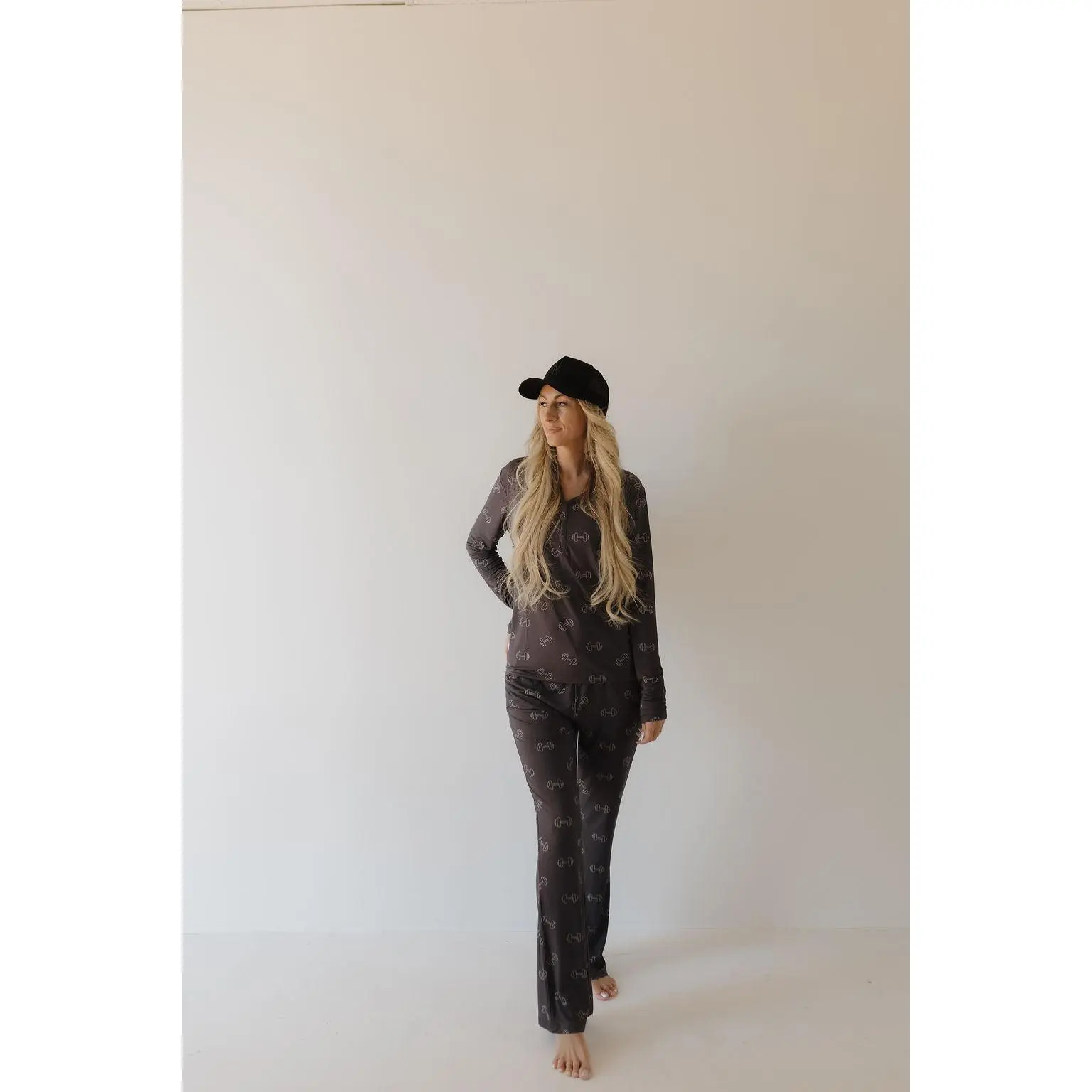 Women's Long Sleeve Bamboo Pajama | Charcoal Arm Day