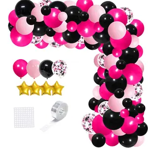 Hot Pink Black Balloon Garland Arch Kit113Pcs Rose Red Balloons Black And Pink Balloons Hot Pink And Black Birthday Party Decorations For Girl Birthday Bachelorette Baby Bridal Shower Party